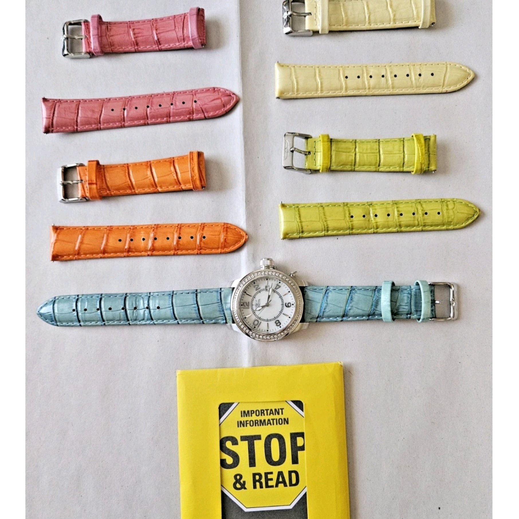 Invicta Interchangeable Pastel Leather Watch Straps & Silver Watch